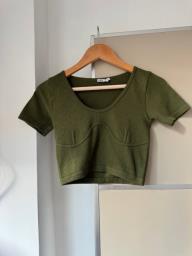 Zara Ribbed Green Crop Top image 1