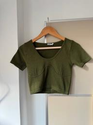 Zara Ribbed Green Crop Top image 2