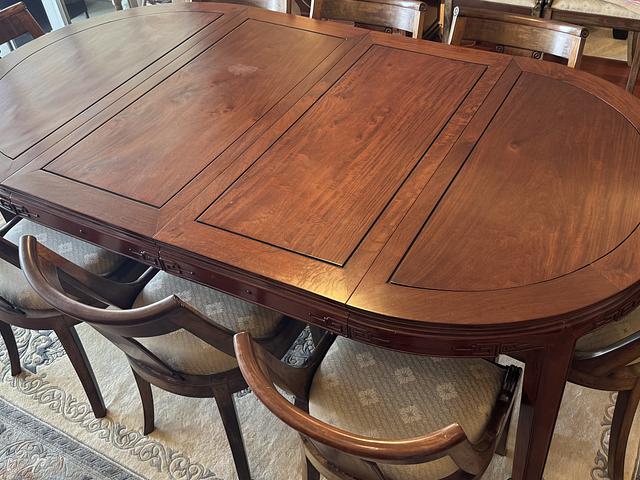 Vintage redwood dining table with chairs