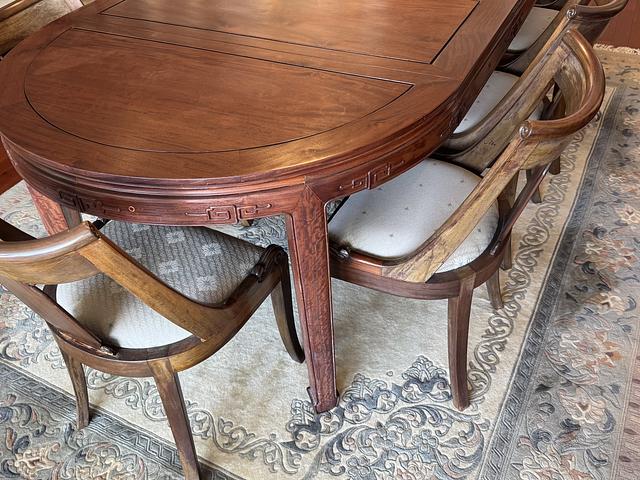 Vintage redwood dining table with chairs