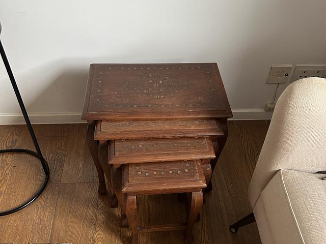 Cabinet nesting table and awning table 