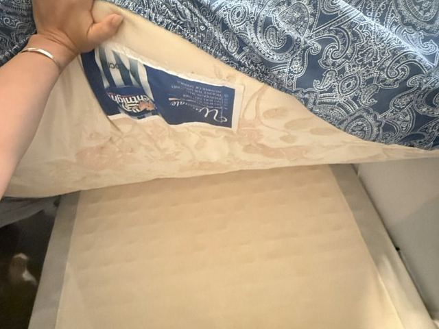 Queen sized cream grey bed frame and mattress Ikea
