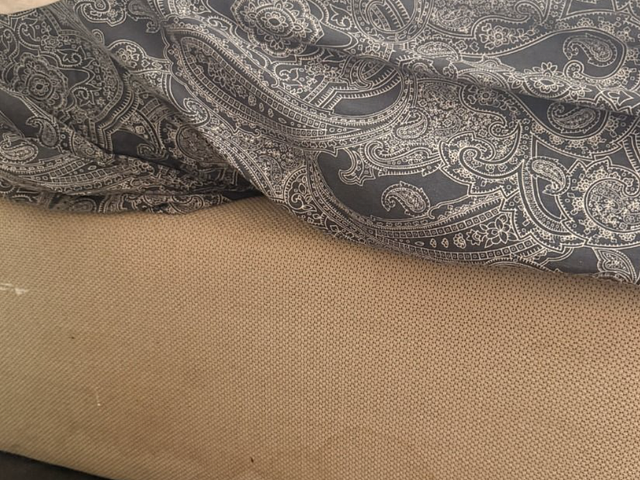 Queen sized cream grey bed frame and mattress Ikea