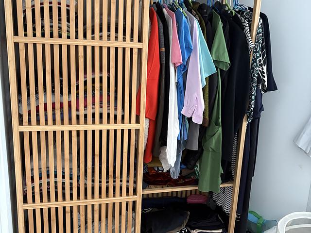 NORDKISA open wardrobe w sliding door, bamboo