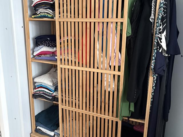 NORDKISA open wardrobe w sliding door, bamboo