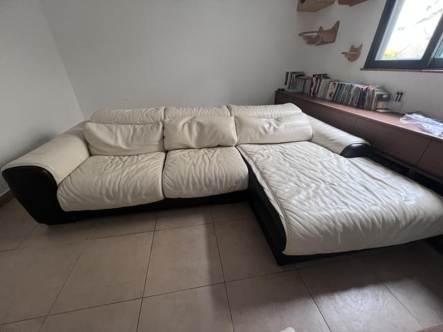 雙色三座位皮革L型沙發