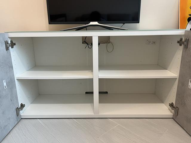 IKEA BESTÅ TV Bench – White Frame, Grey Doors