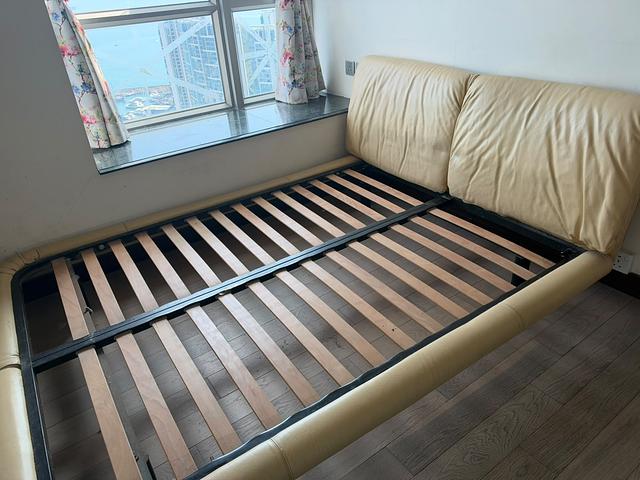 Double Size Beige Leather Bed Frame with Headboard