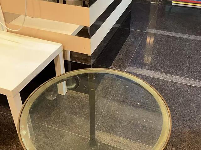 Pair of Round Glass Bronze Leg Table