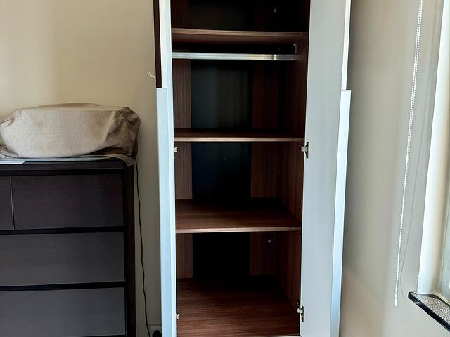 Cupboard with hanging rod, shelves and drawers