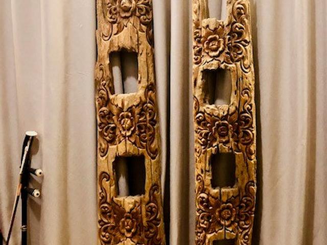 Two Vintage Hand-Carved Wooden 6-foot Pillars