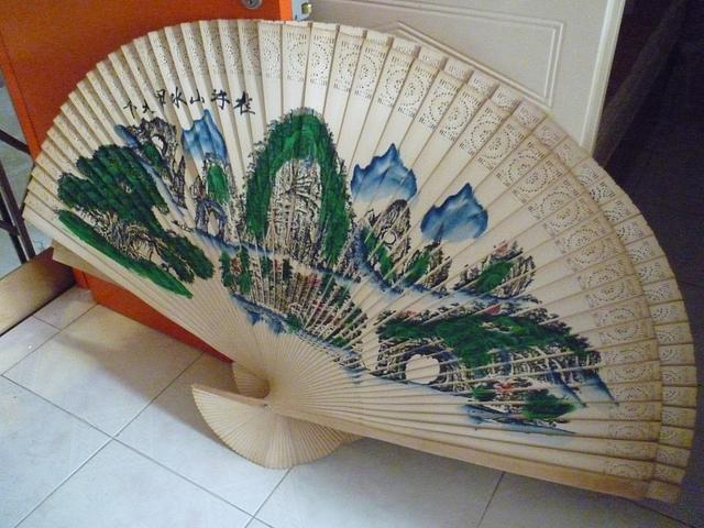 Antique wall-mounted fan (landscape painting)