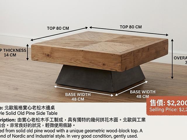 Nordic Style Old Pine Side Table 