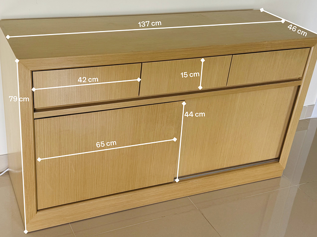 Wooden Cabinet with Drawers and Sliding Doors