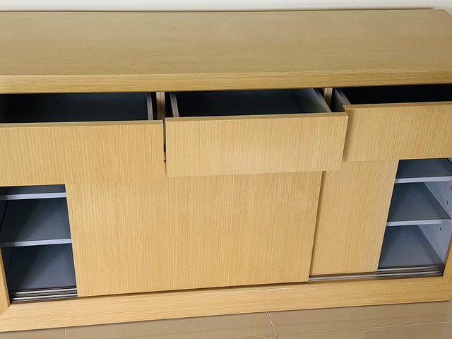 Wooden Cabinet with Drawers and Sliding Doors